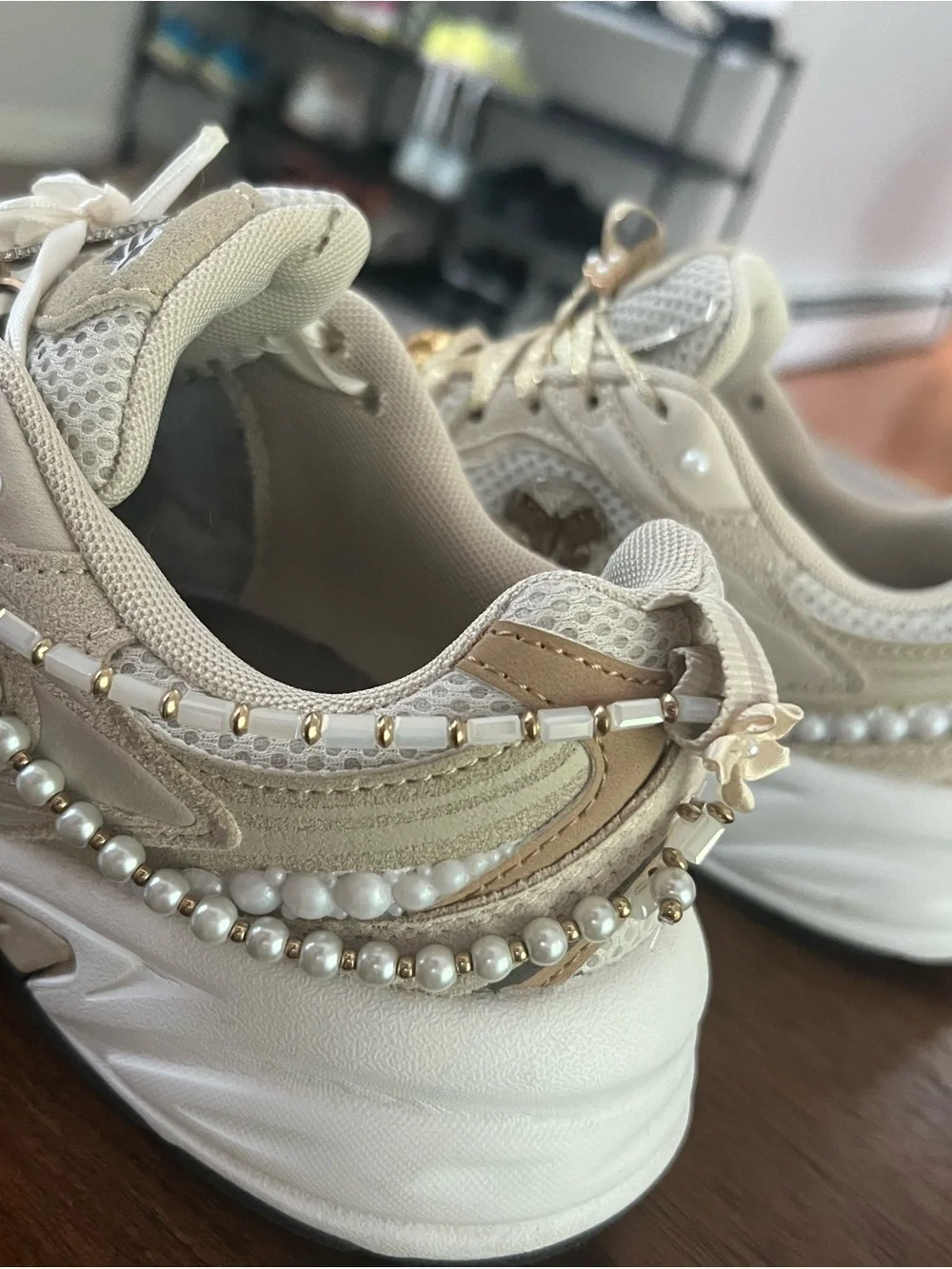 Custom designed Avia Women's Cream and Gold Sneakers